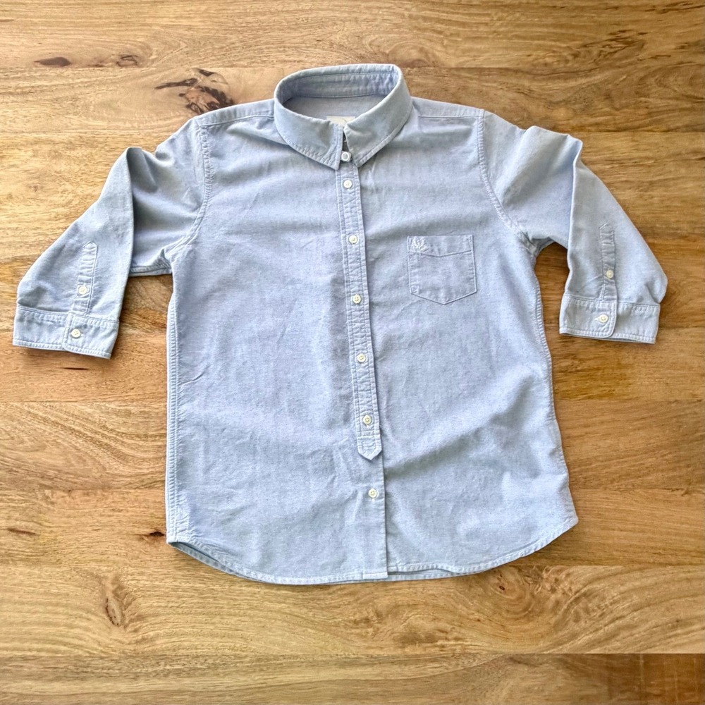 AG Blue Cotton Oxford Slim Fit Button Down Shirt 3/4 Sleeve Old Money EUC Sz L - Picture 9 of 11